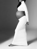 Yooulike Two-Piece Bodycon High Neck Crop Long Sleeve Elegant Fashion Vintage Photo Photoshoot Maternity Maxi Dress