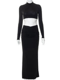 Yooulike Two-Piece Bodycon High Neck Crop Long Sleeve Elegant Fashion Vintage Photo Photoshoot Maternity Maxi Dress