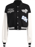 Yooulike Women's Bomber Jacket Two-Tone Back To School Letter Single Breasted Long Sleeve Sports Streetwear Fashion Baseball