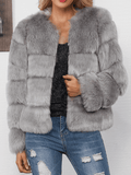 Yooulike Women Thick Round Neck Long Sleeve Elegant Fashion Oversized Faux Fur Coats