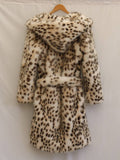 Yooulike Women Leopard Faux Fur Coats Belt Hooded Long Sleeve Elegant Casual Chic Long Outerwear