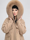 Yooulike Women Solid Color Down Pockets Zipper Hooded Fur Collar Elegant Oversized Thick Warm Plus Size Parka