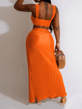 Yooulike Bodycon Irregular Knot Ruched Bandeau Crop Slit Backless Beach Vacation Fashion 2-In-1 Sundress Midi Dress