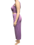 Yooulike Purple Plus Size 2-in-1 Bodycon U-Neck Tank Tops Belt Skirt Casual Fashion Casual Two Piece Set Midi Dress