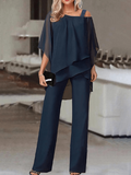 Yooulike Two Piece Chiffon With Mother Jumpsuit Oblique Shoulder Bat Wing Elegant Bride Long Pantsuit Wedding Party