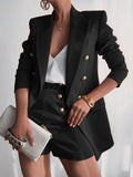 Yooulike Women Blazer Suits 2 Pcs Short Pant Double Breasted Pockets Blazer Elegant Chic Fall Work Office Outfit