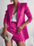 Yooulike Women Blazer Suits 2 Pcs Short Pant Double Breasted Pockets Blazer Elegant Chic Fall Work Office Outfit