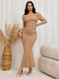 Yooulike Women Two Piece Sweater Skirt Outfits Set Off Shoulder Long Sleeve Ribbed Knit Top Bodycon Maxi Skirt Sets