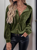 Yooulike Women Solid Color Pleuche Velvet Shirts Single Breasted Pockets Long Sleeve Elegant Casual Chic Comfy Blouse