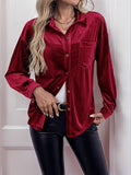 Yooulike Women Solid Color Pleuche Velvet Shirts Single Breasted Pockets Long Sleeve Elegant Casual Chic Comfy Blouse