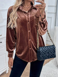 Yooulike Women Solid Color Pleuche Velvet Shirts Single Breasted Pockets Long Sleeve Elegant Casual Chic Comfy Blouse