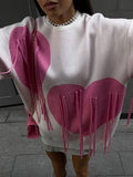 Yooulike Valentine'S Day Women Love Heart Knitwear Round Neck Tassel Long Sleeve Casual Loose Chic Sweaters