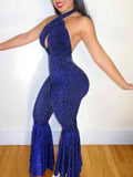 Yooulike Disco Selena Halter Neck Backless Outfits Flare Party Long Jumpsuit