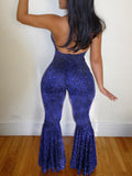 Yooulike Disco Selena Halter Neck Backless Outfits Flare Party Long Jumpsuit