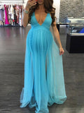 Yooulike Mesh V-neck Backless Going Out Baby Shower Maternity Dress