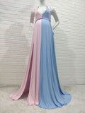 Yooulike Patchwork Lace Side Slit Gender Reveal Deep V-neck Gown Maxi Dress Birthday Party