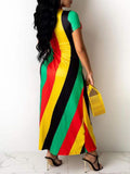 Yooulike Striped Side Slit Plus Size Beach Holiday Jamaica Reggae Rasta Maxi Dress