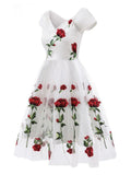 Yooulike Embroidery Marilyn Monroe Off Shoulder Mexican Tulle Skater Party Midi Dress