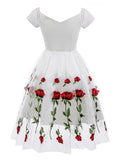 Yooulike Embroidery Marilyn Monroe Off Shoulder Mexican Tulle Skater Party Midi Dress