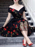 Yooulike Embroidery Marilyn Monroe Off Shoulder Mexican Tulle Skater Party Midi Dress