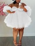 Yooulike Gowns Outfits Off Shoulder Puff Sleeve Grenadine Tulle Tutu Plus Size Mini Dress