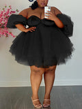 Yooulike Gowns Outfits Off Shoulder Puff Sleeve Grenadine Tulle Tutu Plus Size Mini Dress