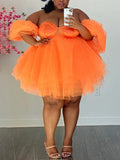 Yooulike Gowns Outfits Off Shoulder Puff Sleeve Grenadine Tulle Tutu Plus Size Mini Dress