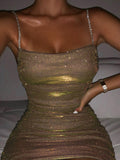 Yooulike Sequin Rhinestone Spaghetti Strap Bodycon Party Club Homecoming Mini Dress