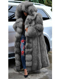 Yooulike Thick Solid Color Plus Size Fluffy Fur Collar Hooded Faux Fur Coat